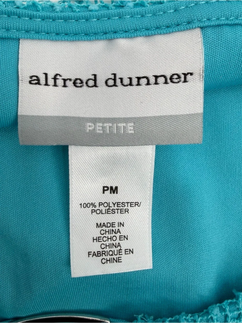 Alfred Dunner Top Women’s PM PETITE MEDIUM Turquoise 3/4 Slv Sharkbite Hem - Picture 5 of 11